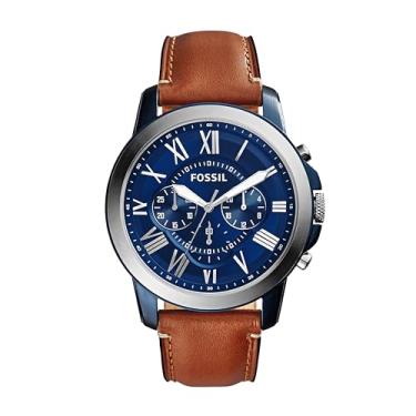 Imagem de Fossil Relógio Masculino Grant de Aço Inoxidável Cronógrafo Quartzo, Silver/Blue IP, One Size
