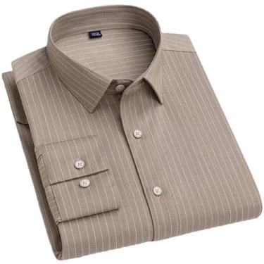 Imagem de Camisas masculinas de fibra de bambu listradas, manga comprida, macia, sem ferro, sem bolso frontal, blusa de ajuste regular, 1008-bl-10, XXG