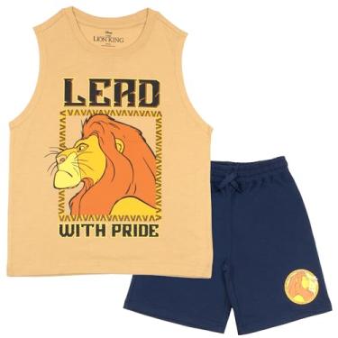 Imagem de Disney Conjunto de camisa e short sem mangas para meninos do Rei Leão, conjunto de 2 peças de shorts casuais para crianças, Bronzeado/azul-marinho, 4