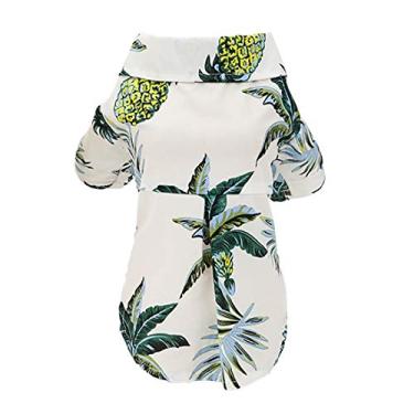 Imagem de Izefia Camisa de cachorro roupas Havaí camisa casual camisas de coqueiro legal verão mar mar camisa de cachorro para cachorro pequeno filhote de cachorro gato (Hawaii-branco, M)