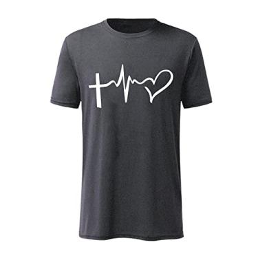 Imagem de Camiseta de Dia dos Namorados Masculina Feminina Divertida Dia dos Namorados Camisetas Gráficas de Amor para Casal, Cinza escuro (unissex), G