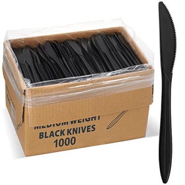 Imagem de 1.000 facas descartáveis de plástico a granel preto peso médio faca de talheres de plástico descartável
