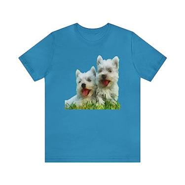Imagem de Camiseta de manga curta unissex West Highland Terrier - Westie da Doggylips, Azul (aqua), XXG