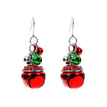 Imagem de Brincos pendentes de sino de Natal fofos para mulheres meninas pingentes coloridos bola vermelha sininhos de peixe gancho de peixe pendurado corrente de ornamento hipoalergênico festival festa de natal BFF joias presentes para filha, Metal, Sem pedra preciosa