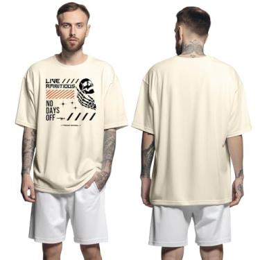 Imagem de Camisa Camiseta Oversized Streetwear Genuine Grit Masculina Larga 100% Algodão 30.1 No Days Off - Bege - M