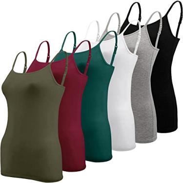 Imagem de BQTQ 6 peças de camiseta feminina regata com alças finas ajustáveis, Preto, branco, cinza, verde-militar, escuro, verde escuro, G