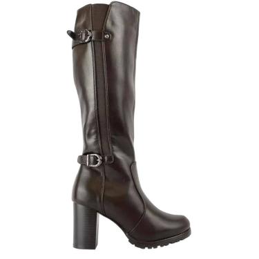 Imagem de Bota Feminina Cano Longo Maleável Salto Alto com Aplique de Fivela Mooncity 73176