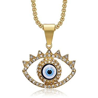 Imagem de Colar de aço inoxidável com pingente de proteção egípcia com contas de olho turco totalmente 3D totalmente 3D, corrente de 60 cm olho de Hórus na árvore da vida, joia egípcia presente
