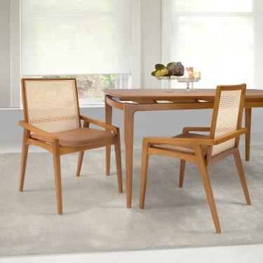 Imagem de Kit 4 Cadeiras Madeira Maciça Encosto em Tela Assento Estofado Siena Freijó