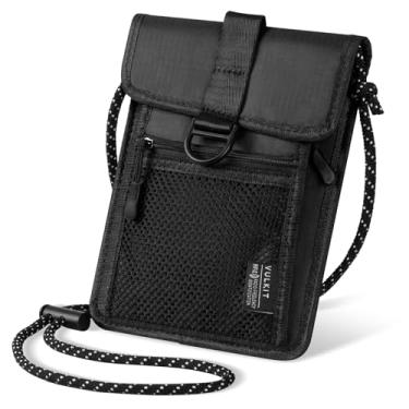 Imagem de VULKIT Carteira de pescoço para passaporte com proteção RFID carteira de viagem bolsa de pescoço essencial de viagem para homens e mulheres, Preto, Contemporâneo