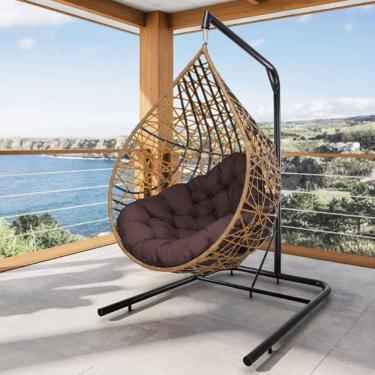 Imagem de Cadeira Balanço Ninho Suspenso Gota Tramado Almofada Impermeável Acesse Móveis Caramelo-marrom