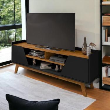 Imagem de Rack Com Nichos Turim Preto Fosco e Naturalle Bechara