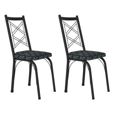 Imagem de Kit 2 Cadeiras De Cozinha Delaware Estampado Mosaico Silver Pés De Ferro Preto