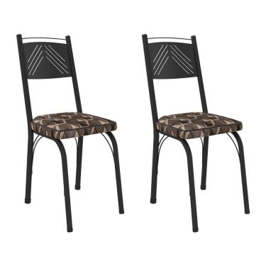 Imagem de Kit 2 Cadeiras De Cozinha Virginia Estampado Mosaico Palha Pés De Ferro Preto