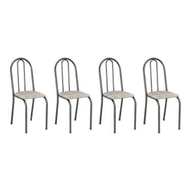 Imagem de Kit 4 Cadeiras De Cozinha Califórnia Estampado Rattan Bege Pés De Ferro Preto