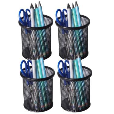 Imagem de Porta Lapis Organizador Aramado Kit 4 Unidades Caneta Lapis Treco Regua Mesa de Trabalho Home Office Escrivaninha Escritorio Resistente Versatil