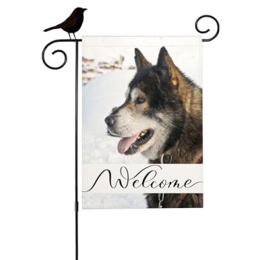 Imagem de Mugod Dog Welcome Home Yard Flag Siberian Husky Garden Flag 31 x 45 cm dupla face externa, pet farmhouse quintal decoração ao ar livre