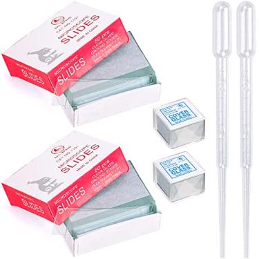 Imagem de OLCANA 100 lâminas de microscópio e 200 peças de óculos pré-limpos de 20 mm x 20 mm para educação básica de ciências biológicas