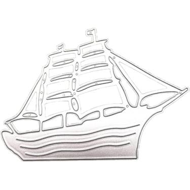 Imagem de Veleiro cortado para fazer cartões, moldes de corte de metal de barco, parabéns, cortes, modelo de estênceis de gravação de feliz aniversário para decoração de scrap-booking, cartão de bênção de