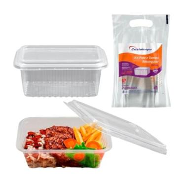 Imagem de Pote Marmita Kit c/50 UN Retangular freezer Microondas 500 ml PP