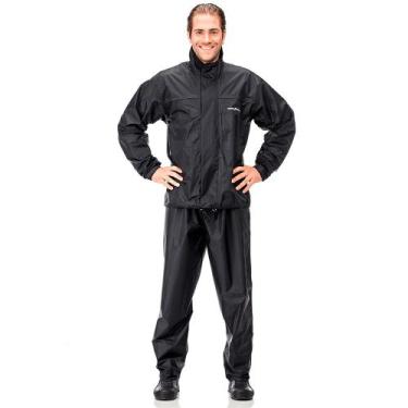 Imagem de Capa De Chuva Para Motoqueiro Pantaneiro Nylon Com Gola, Preto, GG