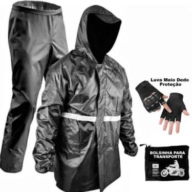 Imagem de Capa de Chuva Motoqueiro PVC Impermeável - Preto - Conjunto Capa De Ch
