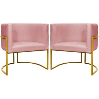 Imagem de Kit 2 Poltronas Decorativa Para Sala Cadeira Recepção Luna Suede Cores Base Dourada (Suede, Rosê)