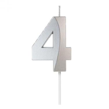 Imagem de Vela Design Prata Número 4 - Silverfestas - SILVER PLASTIC