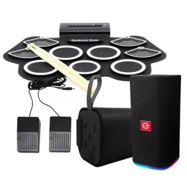 Imagem de Kit Bateria Eletrônica 6 Drums 5 Metal Portátil Caixa de Som - Exbom