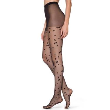 Imagem de Meia Calça Loba Fio 15 Corações 5758-001, Preto, M