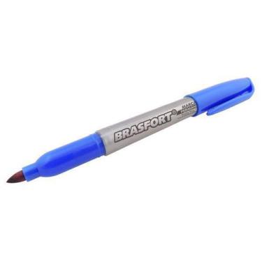 Imagem de 12 Un Caneta Marcador Permanente Ponta Fina Azul Brasfort