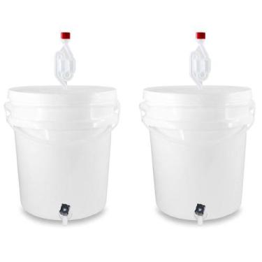 Imagem de Kit 2 Baldes Fermentadores Completo Com Torneira Plástica e Airlock 5 