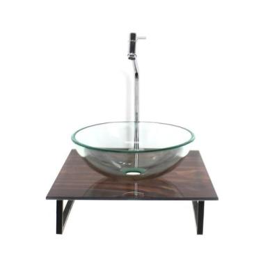 Imagem de Kit Cuba Vidro Redonda 10Mm Incolor Tampo Vidro 40Cm X 40Cm - Cubas E 