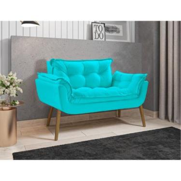 Imagem de Poltrona Decorativa Sofá Namoradeira 2 Lugares Opalla Azul Turqueza - 