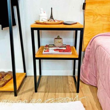 Imagem de Mesa de Cabeceira Style de Ferro e Madeira Square Industrial Carvalho 