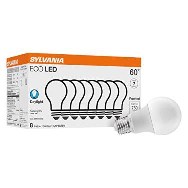 Imagem de Lâmpada SYLVANIA ECO LED A19, equivalente a 60W, 9W eficiente, 7 anos, 750 lúmens, não regulável, fosca, 5000K, luz do dia - pacote com 8 (40883)