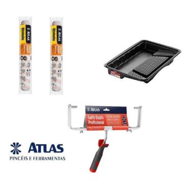 Imagem de Kit Pintura Pro Duplo 46cm Bandeja Garfo + 2 Rolos Lã Rendeplus Atlas