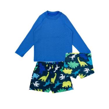 Imagem de Kit Praia Menino Blusa Proteção Uv+ Sunga + Bermuda Infantil - Fofotin