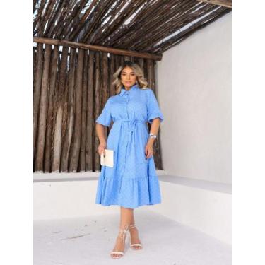 Imagem de Vestido midi com botões frontais, manga e faixa para amarrar na contur
