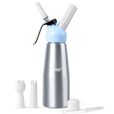 Imagem de NATUREKIT Dispensador profissional de chantilly, corpo de alumínio, 500 ml, máquina de creme com 3 pontas de plástico para decoração e 1 escova de limpeza