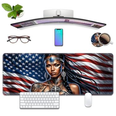 Imagem de Tapete de mesa com bandeira americana para meninas negras, tapete de mouse para jogos com porta-copos GG, grande, estendido, decoração de mesa, bordas costuradas, base de borracha antiderrapante para