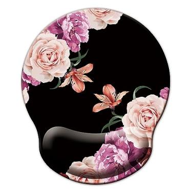 Imagem de Mouse pad com suporte de pulso, mouse pad ergonômico com almofada de descanso de pulso de espuma de memória, base de borracha antiderrapante mouse pad para jogos em casa, escritório, computador, laptop, flores