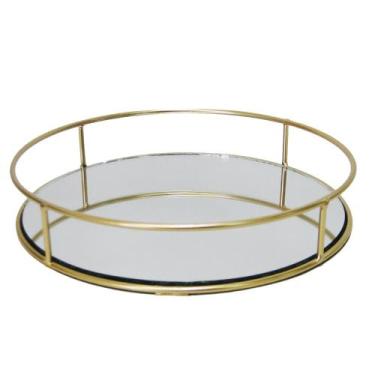 Imagem de Bandeja Espelhada Decorativa Redonda Metal Lavabo Banheiro - FWB
