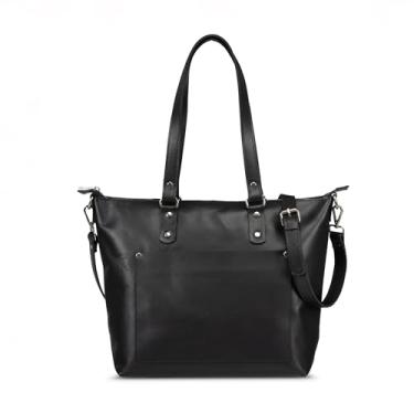 Imagem de HIDES Bolsa tiracolo de couro, feita à mão, companheira de viagem premium, couro de flor integral com zíper e alça removível, Preto, Medium