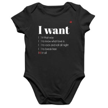 Imagem de Body Bebê Algodão I want... - Foca na Moda, Preto, G