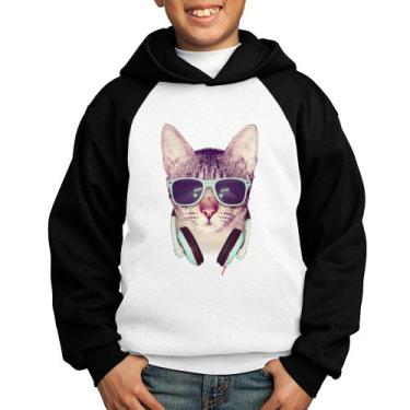 Imagem de Moletom Infantil Gato Headphone - Foca na Moda, Branco, Preto, 6