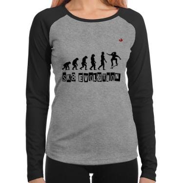 Imagem de Baby Look Raglan SK8 Evolution Girl Manga Longa - Foca na Moda, Cinza,