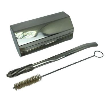 Imagem de Kit tereré copo cuia octogonal inox 300ml prata + bomba mola sem rosca