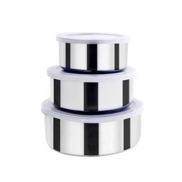 Imagem de Conjunto 3 Potes Tigelas Inox Com Tampa Para Alimentos - WELLMIX - OU