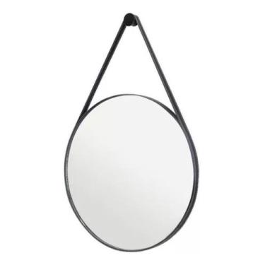 Imagem de Espelho decorativo redondo 50cm com moldura e alça em material sintéti